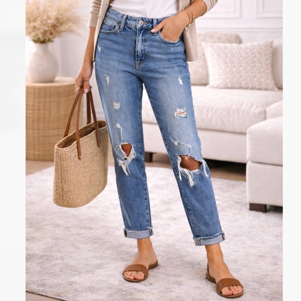 Old Navy OG Straight High Rise Distressed Jeans Size 0